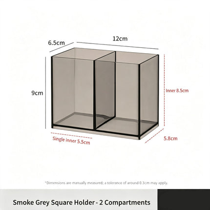 Grey Square Storage Tube, 2 Compartments Acrylic Cosmetic Holder