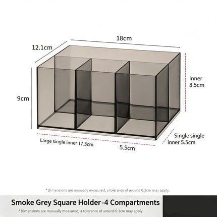 Grey Square Storage Tube, 4 Compartments Acrylic Cosmetic Holder