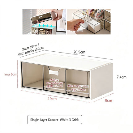 White 3 Grid Single Layer Drawer Organiser