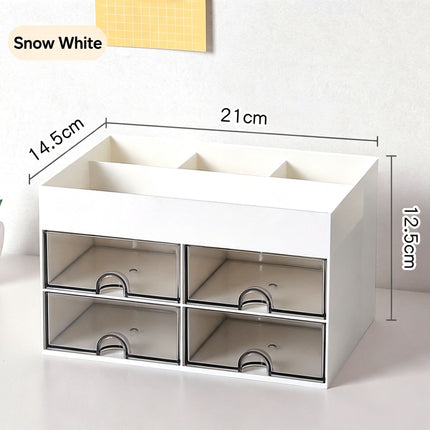White Four Drawer Desktop Storage Cabinet, Thickened Non-Toxic Organiser, Multi-Layer Container For Zero-Clutter Desktop Surfaces