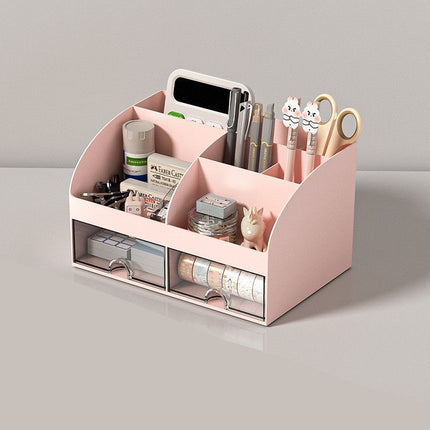 Pink Double Drawer Desk Storage Organiser