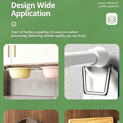Punch-Free Wall Hanging Sponge Organiser, Bathroom Basin Storage Rack, Black 50mm 2 Pack, Tidy Storage Kit To Avoid Cluttered Benchtops