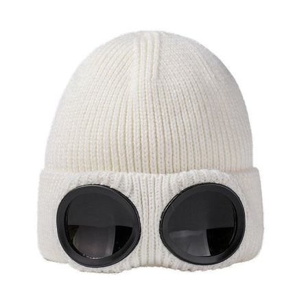 Thermal Fleece Lined Outdoor Knit Beanie with Windproof Glasses