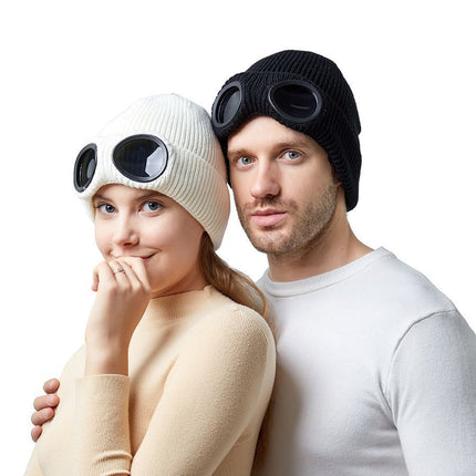 Winter Thermal Knit Beanie Equipped Windproof Eyewear