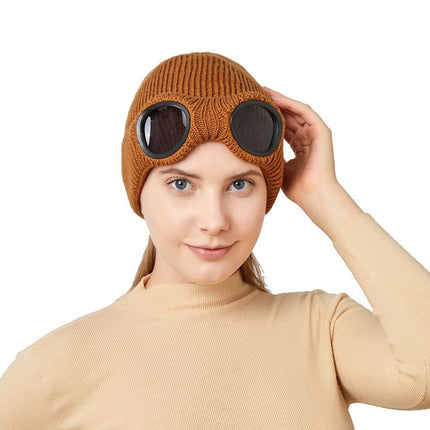 Winter Thermal Knit Beanie Equipped Windproof Eyewear