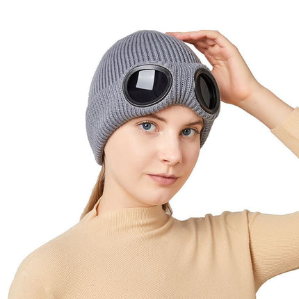 Winter Thermal Knit Beanie Equipped Windproof Eyewear