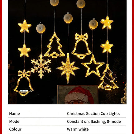 Three-Pendant LED Curtain Suction Lights, Warm White Five Point Star Battery Lights, Delightful Christmas Window Ornament