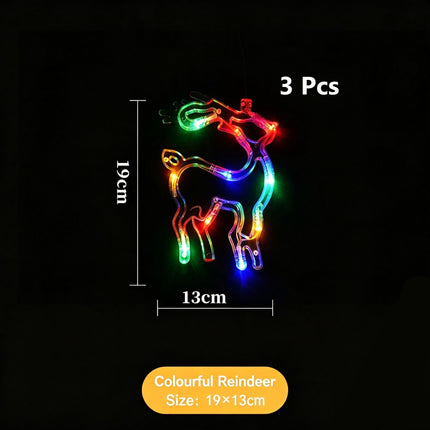 Battery Powered Suction Cup Window Lights, Colourful Reindeer LED Curtain Lamp 3 Pack, Lovely Holiday Decoration For Christmas