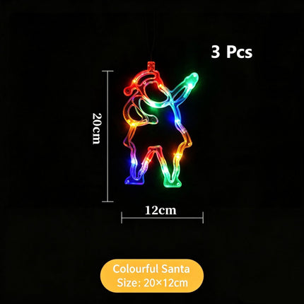 Festive Battery Operated Suction Cup Lights, Colourful Santa Claus LED Curtain Light 3 Pack, Create Joyful Christmas Atmosphere