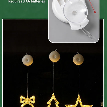 Festive Battery Operated Suction Cup Lights, Colourful Santa Claus LED Curtain Light 3 Pack, Create Joyful Christmas Atmosphere