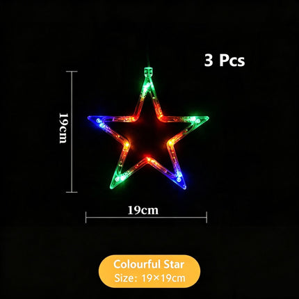 Colourful Five Point Star LED Suction Cup Curtain Lights 3 Pack