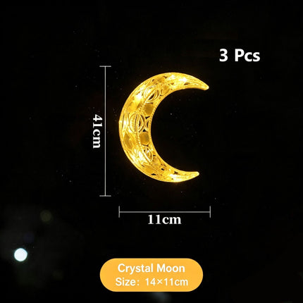 Crystal Moon LED Suction Curtain Lights 3 Pack, Battery Powered Christmas Window Decor, Elegant Winter Home Ornament