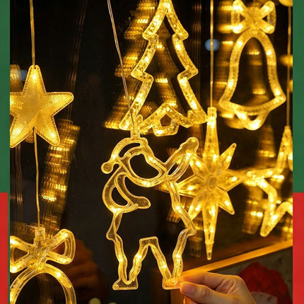 Crystal Moon LED Suction Curtain Lights 3 Pack, Battery Powered Christmas Window Decor, Elegant Winter Home Ornament