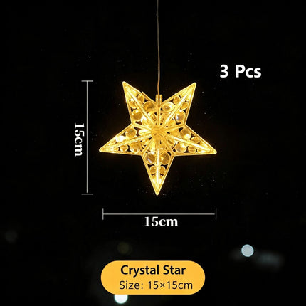 Crystal Five Point Star LED Suction Cup Lights 3 Pack