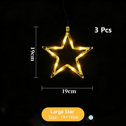Warm White Five Point Star LED Suction Cup Lights 3 Pack