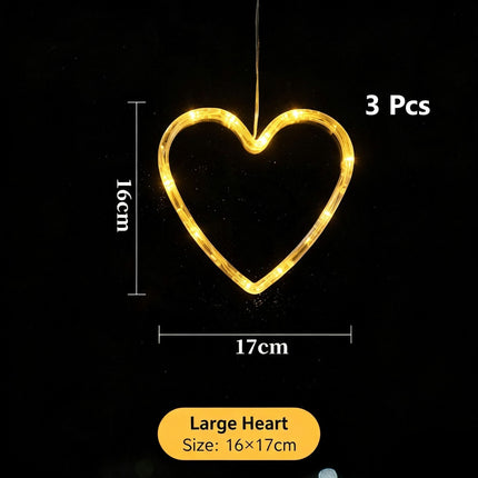 Warm White Heart LED Suction Cup Lights 3 Pack