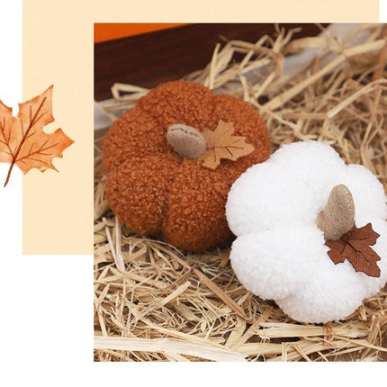 Fluffy Fabric Pumpkin Figurine, White Plush Pumpkin, Elegant Desktop Ornament Suitable For Thanksgiving, Halloween And Winter Christmas Decor, White 2 Pack