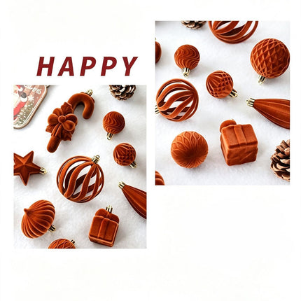 Ins Aesthetic Flocked Assorted Christmas Bauble Set