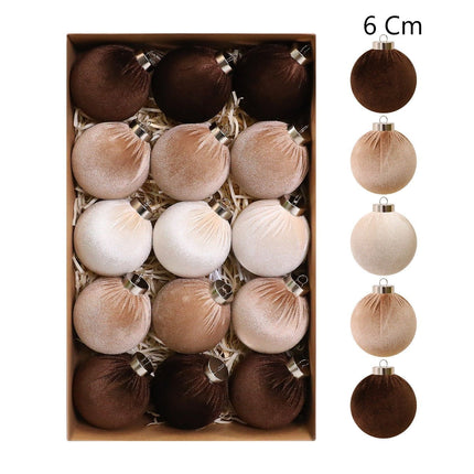 Luxury Velvet Covered Xmas Baubles, Stylish Christmas Hanging Ornaments, Brown 6cm, 15 Pack