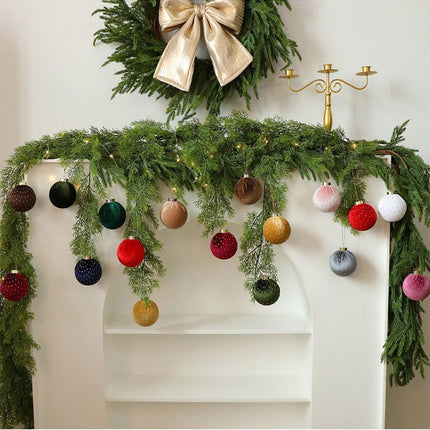 Velvet Fabric Wrapped Christmas Bauble Set, Red Green White Mix Xmas Tree Hanging Decor, 6cm