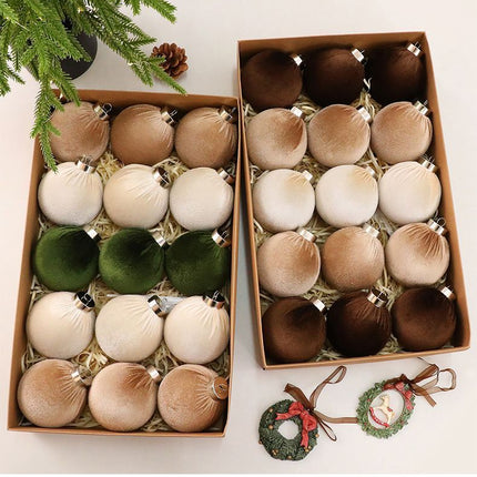 Velvet Fabric Wrapped Christmas Bauble Set, Red Green White Mix Xmas Tree Hanging Decor, 6cm
