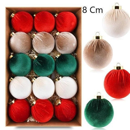 Mixed Red Green White Velvet Wrapped Xmas Baubles