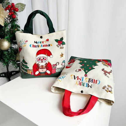 Christmas Gift Tote Bag, Cartoon Polyester Handbag