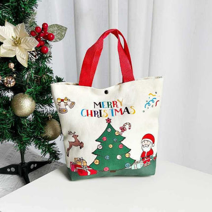 Christmas Gift Tote Bag, Cartoon Polyester Handbag