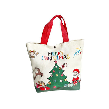 Cartoon Christmas Eve Polyester Carry Bag, Festive Hand Tote Bag