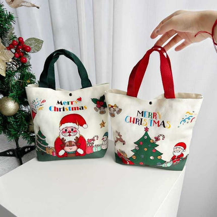 Cartoon Christmas Eve Polyester Carry Bag, Festive Hand Tote Bag