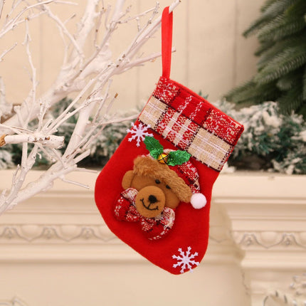 Small Red Bell Christmas Stocking with Bear