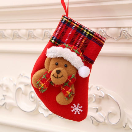 Red Small Bear Christmas Stocking, Mini Xmas Tree Hanging Gift Sack