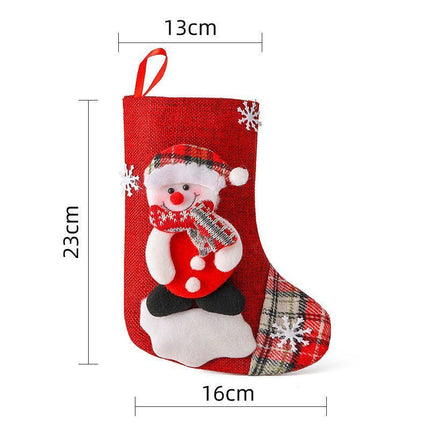 Medium Linen Snowman Christmas Stocking