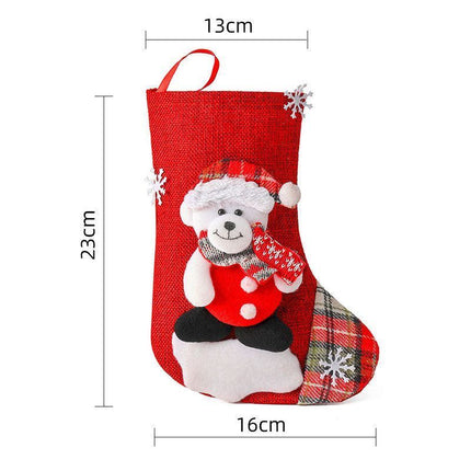 Medium Linen Bear Christmas Stocking