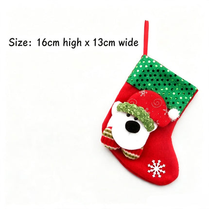 Sequin Small Bear Christmas Stocking, Tiny Xmas Gift Bag Tree Ornament