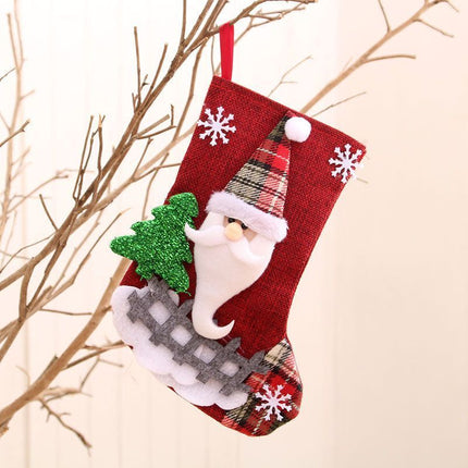 Medium Fenced Burlap Santa Christmas Stocking