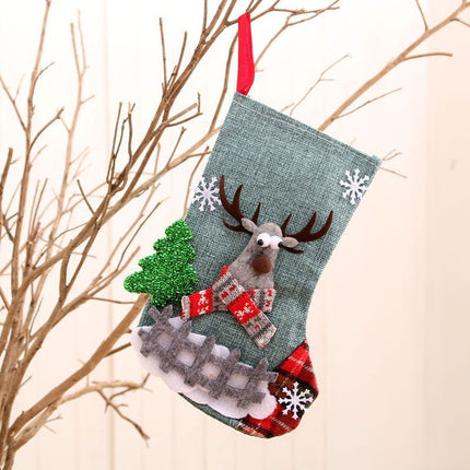 Medium Fenced Burlap Reindeer Christmas Stocking