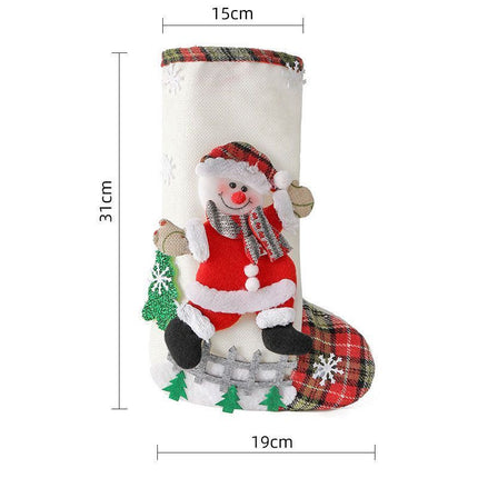 Large Linen Snowman Christmas Stocking