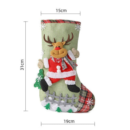 Large Burlap Reindeer Christmas Stocking