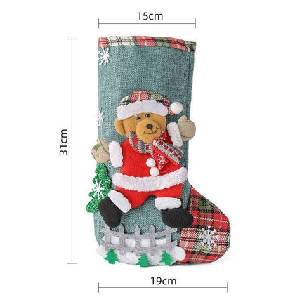 Large Linen Bear Christmas Stocking