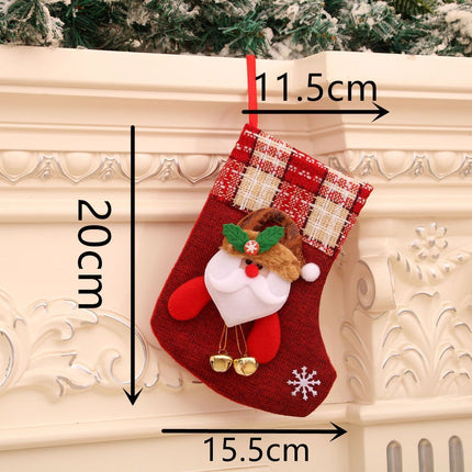 Burlap Bell Santa Christmas Stocking, Rustic Mini Xmas Tree Gift Bag