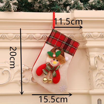 Linen Bell Snowman Christmas Stocking