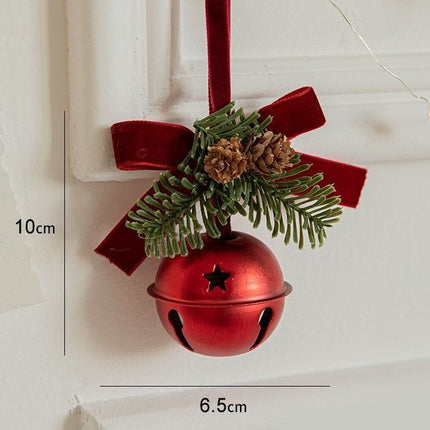 Christmas Iron Bell Pendant With Red Velvet Bow, Home Scene Decor, Xmas Tree And Front Door Hanging Accessory