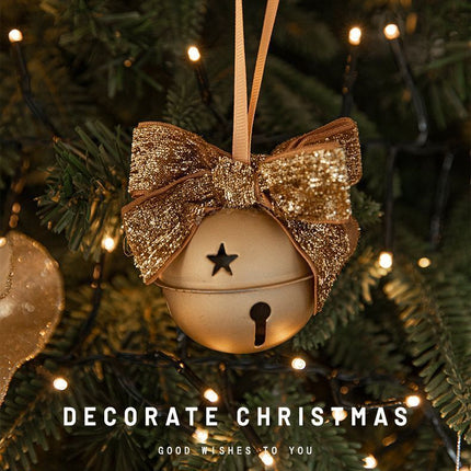 Double Metal Bells With Red Velvet Bow, Stylish Christmas Hanging Decor For Tree, Wall And Door Arrangement
