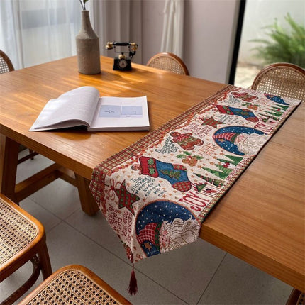 Christmas Long Table Runner, Tabletop Arrangement Ornament For Xmas Celebration, Cabinet Hanging Cloth, 33*220cm, Pattern 01