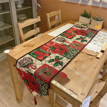 Xmas Festive Long Table Runner, Tabletop Ornament for Party
