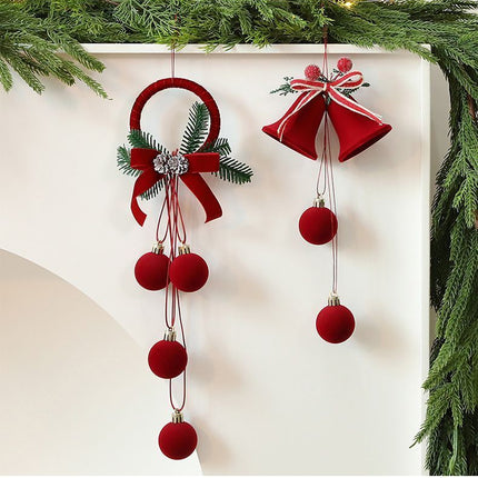 Double Flocked Bells with Bow Ornament