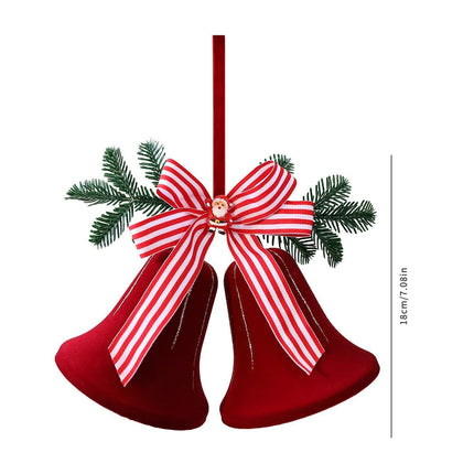 Flocked Arch Bell with Bow Hanging Pendant