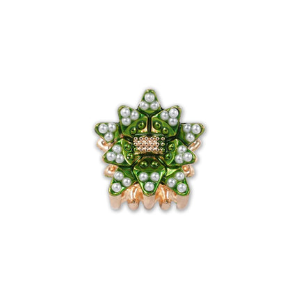 European Style Metal Hair Claw, Green Pearl Flower Alloy Shark Clip