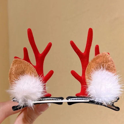 Lovely Antler Headpiece, Fluffy White Fur Red Horn Hair Clip